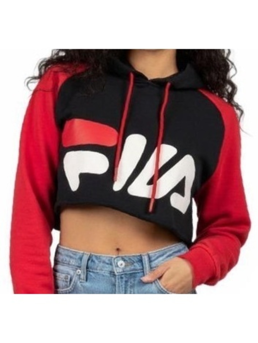 Fila Women's Cropped Hoodie Sweatshirt Red and Black Size M